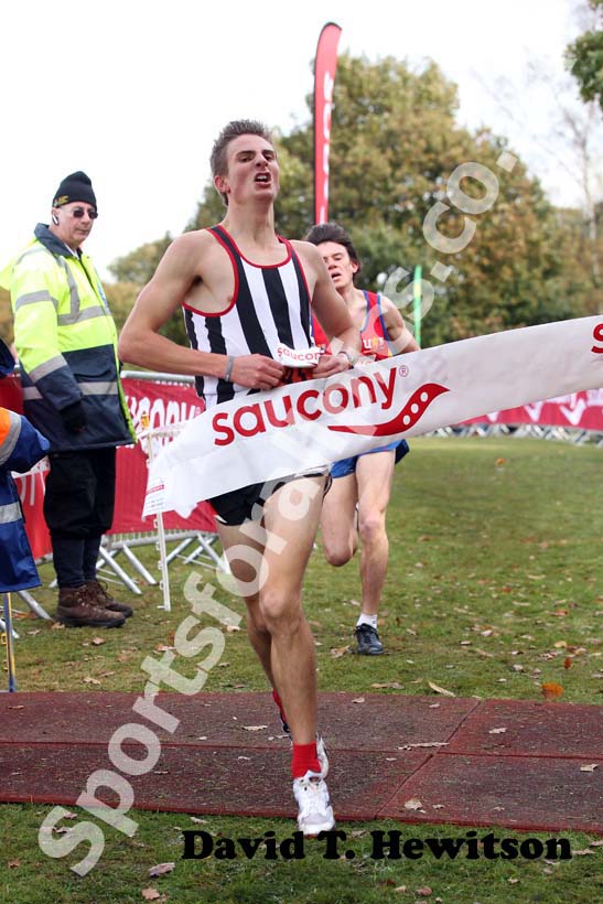 R. Horton (Saftsbury Barnet) winning the  junior men 2012 National Cross Country Relay Championships.